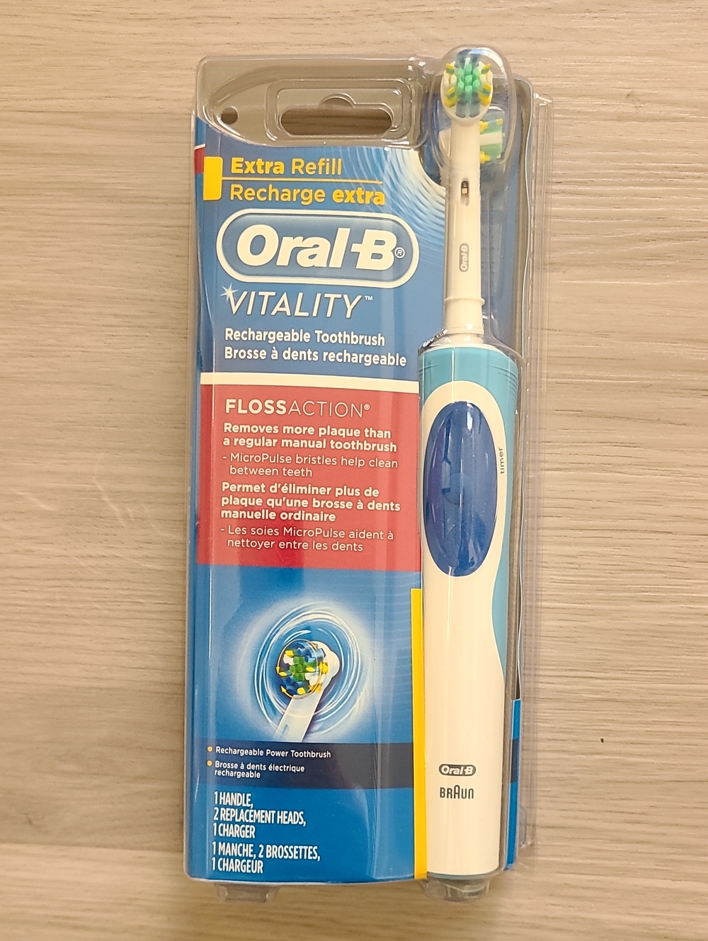 Oral‑B Vitality Rechargeable Electric Power Toothbrush White Blue 2 Replacements